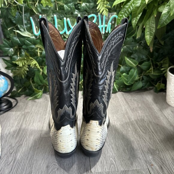 RARE Tony Lama Boots Men 9 EE Exotic Python Snakeskin. Gloss Upper Leather VTG main image 4